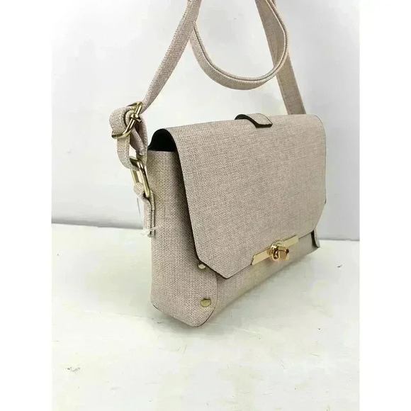 Beige Shoulder Bag Gold Round Handle Crossbody Purse - Handbag Gold Hardware - Picture 7 of 13